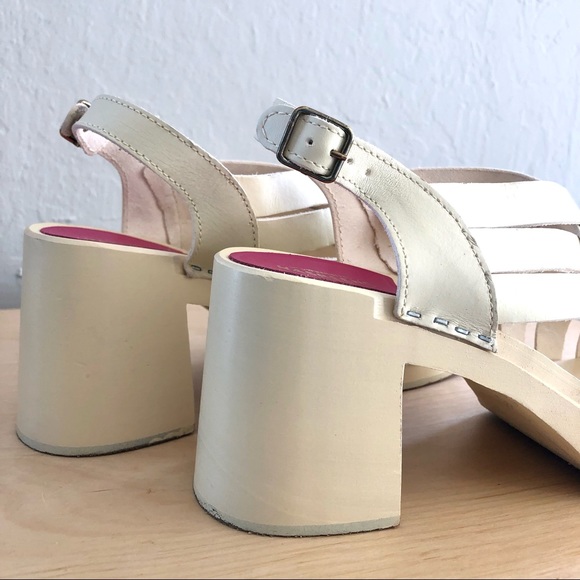 Swedish Hasbeens Vivi Caged Crisscross Leather Block Heel Clogs - Picture 10 of 15